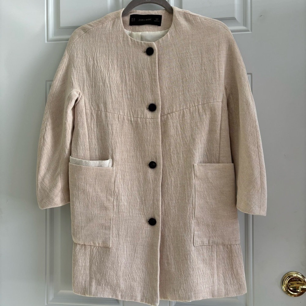 Zara Crinkle Linen Oatmeal Jacket Size XS